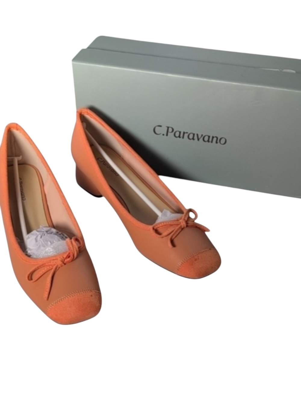 C. Paravano Orange Low Block Heel Closed Toe Pumps Size 10.5/41